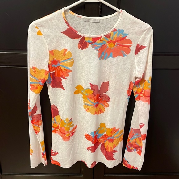 NWOT Zara long sleeve sheer top. Size M. White with beautiful floral pattern. - Picture 1 of 6